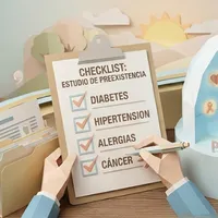 Ilustración 3D de checklist — exclusiones y preexistencias